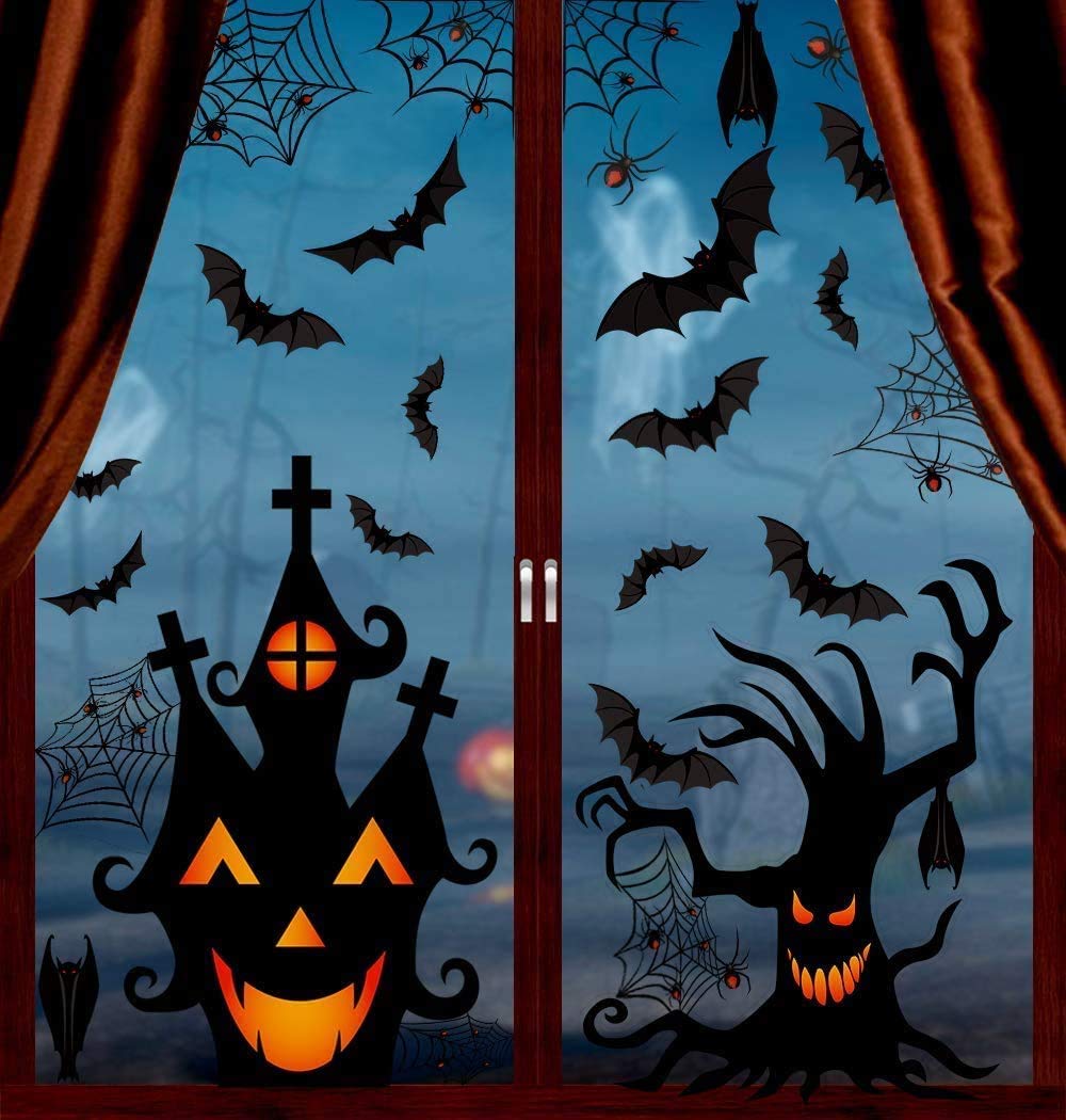 LOKIPA Halloween Window Clings - 7 Sheets Bats & Spiders Window Decals