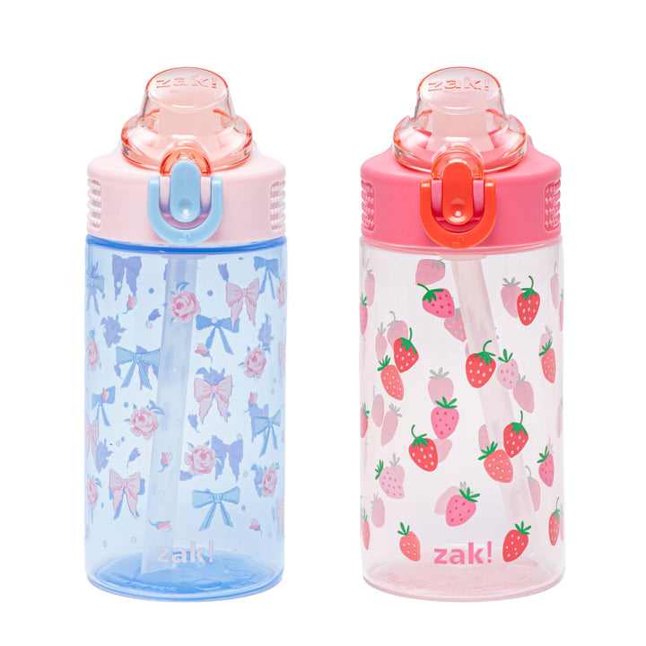 Zak Designs Berry and Bows Sage 16oz Leak-Proof Straw Kids Water Bottle