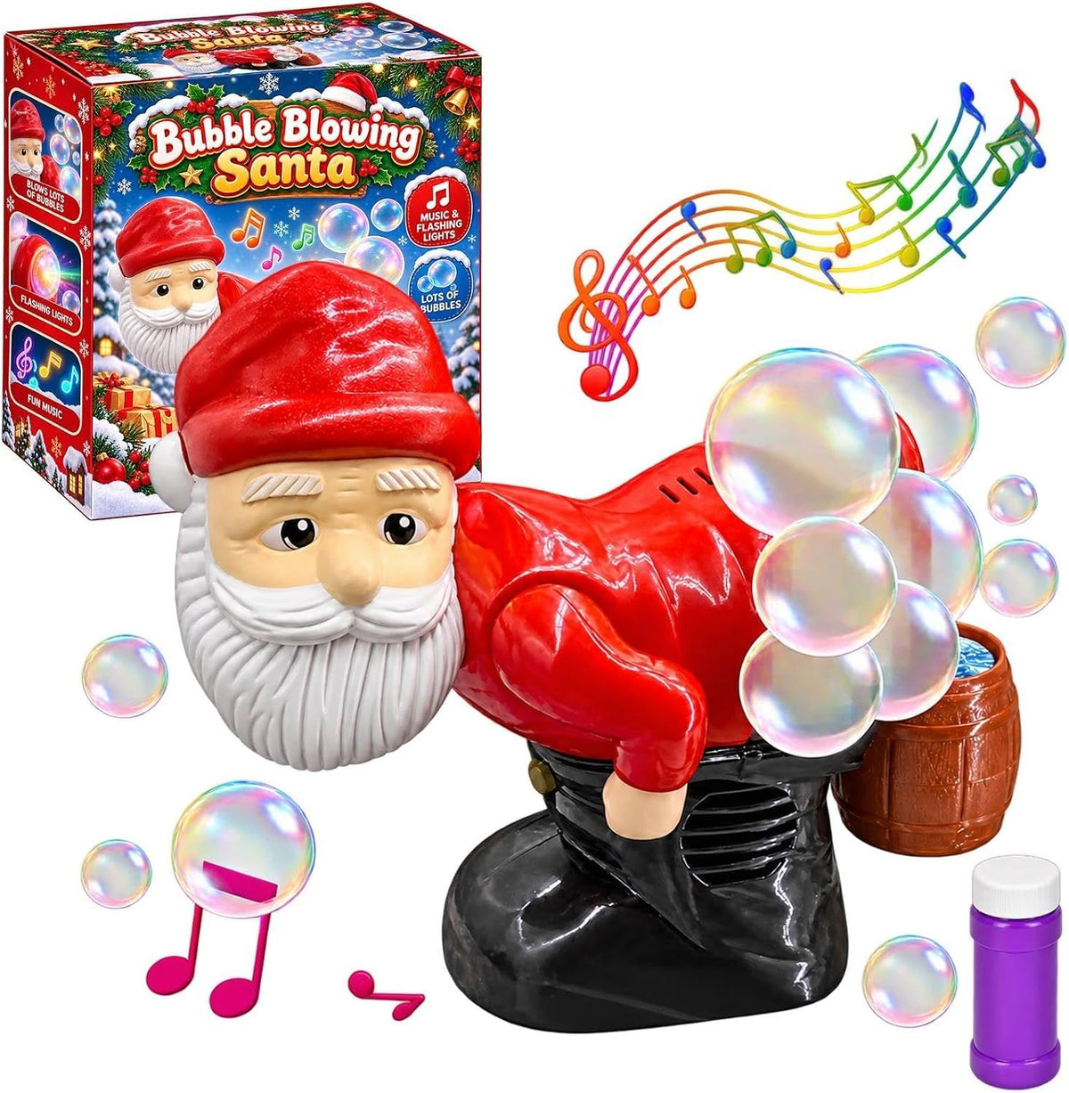 Farting Santa Bubble Blower | Santa Farting Bubble Machine | Santa Claus Snowman Bubble Butt Blower with Light Music | Interactive Party Stocking Stuffer Prank Gift