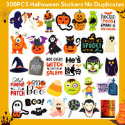 300PCS Halloween Stickers Bulk for Kids, Halloween Goodie Bag Stuffers | Waterproof Vinyl Pumpkin Stickers for Water Bottle Teens Adults, Halloween Games Party Favors Treats Supplies(No Duplicates)