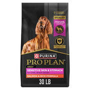 Purina Pro Plan Sensitive Skin & Stomach Dry Dog Food, Salmon, 30 lb Bag | Real Salmon & Rice Formula, with prebiotic fiber, easily digestible with omega-6 fatty acids for a healthy skin and coat