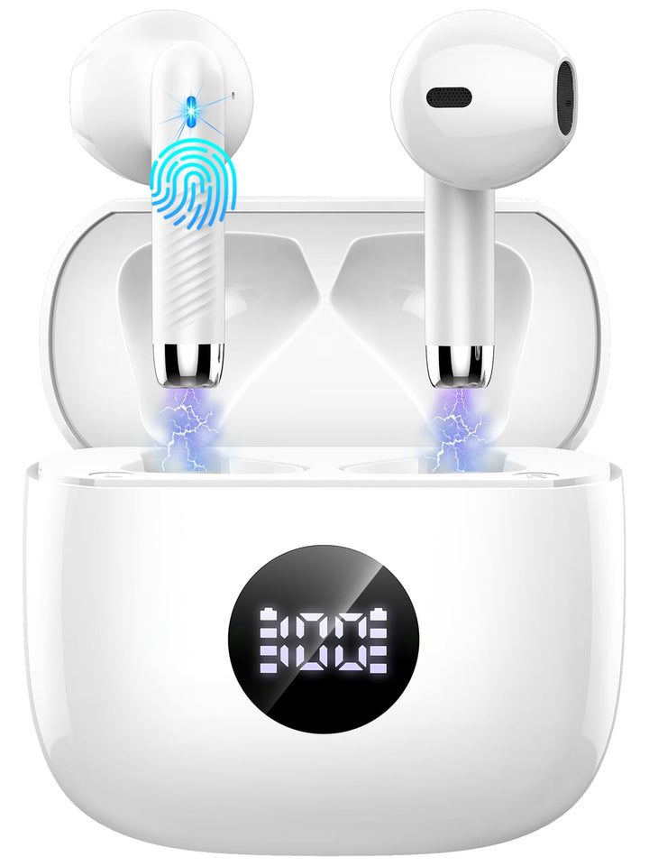 Wireless Bluetooth 5.4 Earbuds, LED Power Display Headphones, 6D Stereo | HiFi Stereo Earbuds, In-Ear Noise Cancelling Mic, 40H Playback Mini Case, IP7 Waterproof Sports Earphones, Android iOS