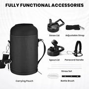 RAYMYLO Insulated Water Bottle 64 oz, Triple Wall Vacuum Stainless Steel | (Cold for 48 Hrs), Leak Proof & Non-BPA, Half Gallon Water Flask Jug with Paracord Handle & Straw Spout Lids