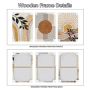 3 Pcs Wooden Framed Canvas Wall Art Canvas Prints Boho Mid Century Modern Painting Bohemian Nature Plants Desert Sun Pictures for Living Room Bedroom Bathroom Hallway Wall Decor 30x40 cm x3pcs
