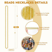 SHAOQINLIN 12 PCS Gold Bead Necklace, Mardi Gras Beads Christmas Necklaces 33" Metallic Beaded Costume Party Necklaces for Parade Throws, Wedding, Birthday, Pirate Party Favors