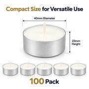 Unscented 8-Hour Tea Light Candles, 100 Pack, Cotton Wicks