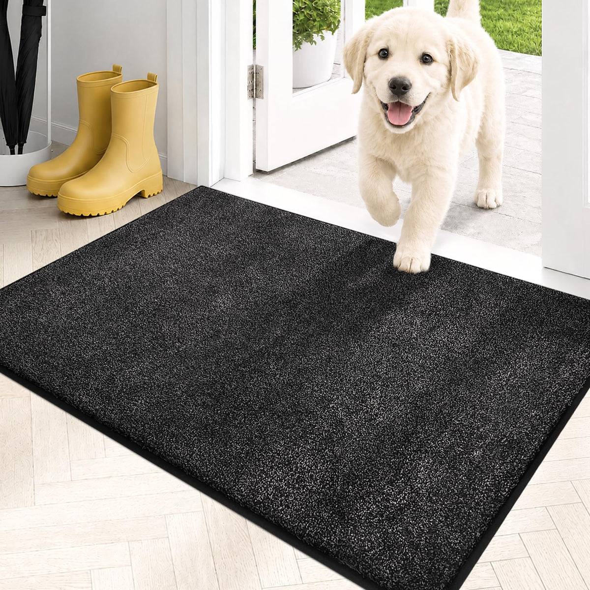PURRUGS Dirt Trapping Indoor Door Mat, 50 x 80 cm, Charcoal | Machine Washable, Non-Slip, Waterproof TPR Backing, Super Absorbent, Low Profile, Entryway Rug for Muddy Paws and Shoes
