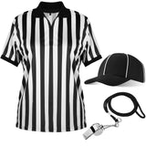 Geyoga 3 Pcs Halloween Referee Costume Set for Men Women | Adult Referee Shirt, Official Black and White Stripe Ref Umpire Jersey, Hat Whistle, Football Basketball, Sports Uniform