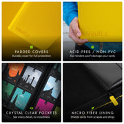 Vault X 9 Pocket Zip Trading Card Binder 360 Cards Exo-Tec (Yellow) | Holds 360 standard-size TCG cards in 20 side-loading 9-pocket pages. Padded, water-resistant Exo-Tec cover.