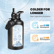 RAYMYLO Insulated Water Bottle 64 oz, Triple Wall Vacuum Stainless Steel | (Cold for 48 Hrs), Leak Proof & Non-BPA, Half Gallon Water Flask Jug with Paracord Handle & Straw Spout Lids