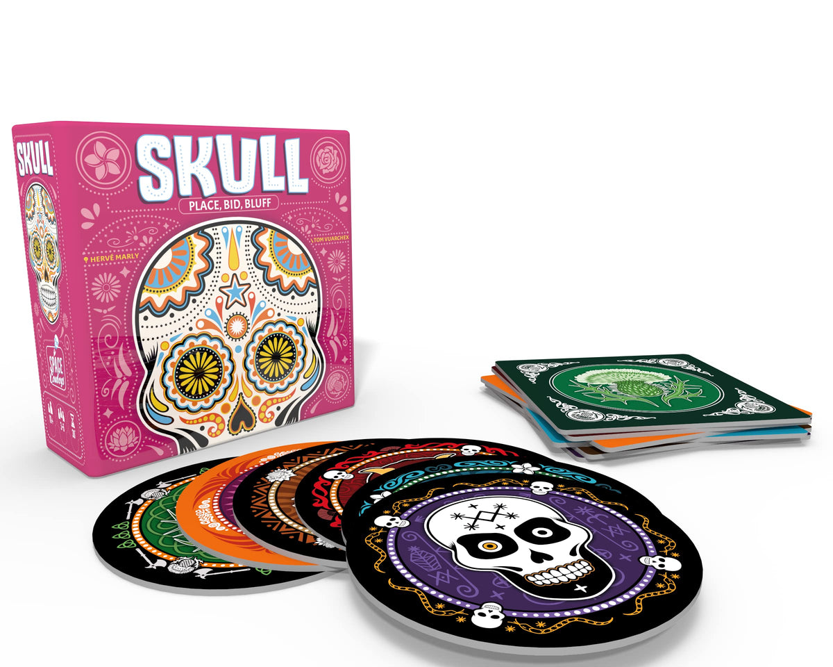 Asmodee Skull Bluffing & Bidding Party Game, 3-6 Players Ages 10+ | For bluffing fans, read and out-bid rivals, No luck, just pure psychology and nerve, Portable discs travel to any game night