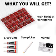 35000Pcs Red Rhinestones for Bedazzling, Siam Flatback Bedazzle Gems Stones | 2,3,4,5,6mm Resin Crystals Bedazzler Kit Jewels Flat Back Gemstones with b-7000 Glue for Clothes Crafting Clothing Crafts