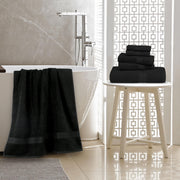 Amazon Basics 6-Piece Highly Absorbent Fade-Resistant Towel Set, 100% Cotton Towels for Bathroom, Soft, 2 Bath Towels, 2 Hand Towels, 2 Washcloths, Black