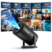 [Built-in Apps] Mini Projector with WiFi & Padding, Movie Projector 1080P HD Support Motion Keystone Correction, 180° Rotatable, Compatible with Sticks, HDMI, USB, Smart Handphones, Laptop (Black)