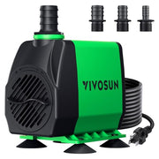 VIVOSUN 800GPH Submersible Fountain Water Pump for Pond, Aquarium, Statuary | 3000L/H, 50W, Ultra Quiet Water Pump with 10ft. High Lift and 6.5ft. Power Cord, 3 Nozzles for Hydroponics, Green