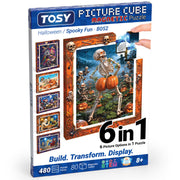 TOSY Picture Cube Halloween Spooky Fun: 6-in-1 Magnetic Picture Puzzle, 80 Blocks, 480 Puzzle Faces, 0.63 in, B052, Seamless UV Art, Display-Ready Frame, Collectible, STEM/STEAM Gift for Kids & Adults