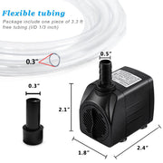 PULACO 160GPH Small Submersible Water Pump with 3.3 ft Tubing | 10Watt Ultra Quiet Fountain Pump (600L/H) for Aquariums, Pond Fountain, Water Feature, Indoor Fountains