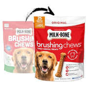 Milk-Bone Brushing Chews Large Daily Dental Dog Treats, 33.7 oz Bag | 25 treats, chicken flavored, VOHC accepted dental chews, helps clean teeth and freshen breath, for large dogs 50 lbs and up
