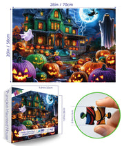 Halloween Puzzle 1000 Pieces for Adults, MisPuz Halloween Jigsaw Puzzles | Gothic Puzzle with Haunted Houses, Ghosts, Pumpkins, Black Cats for Game Night & Holiday Party Gifts