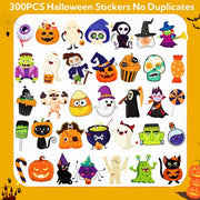 300PCS Halloween Stickers Bulk for Kids, Halloween Goodie Bag Stuffers | Waterproof Vinyl Pumpkin Stickers for Water Bottle Teens Adults, Halloween Games Party Favors Treats Supplies(No Duplicates)