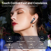 Fhumsh Wireless Earbuds, Bluetooth 6.0 Headphones HiFi Stereo 50H Playback LED Digital Display Ear Buds with ENC Noise Canceling Headset, IPX7 Waterproof Earphones for Gym/Running/Work(Black)