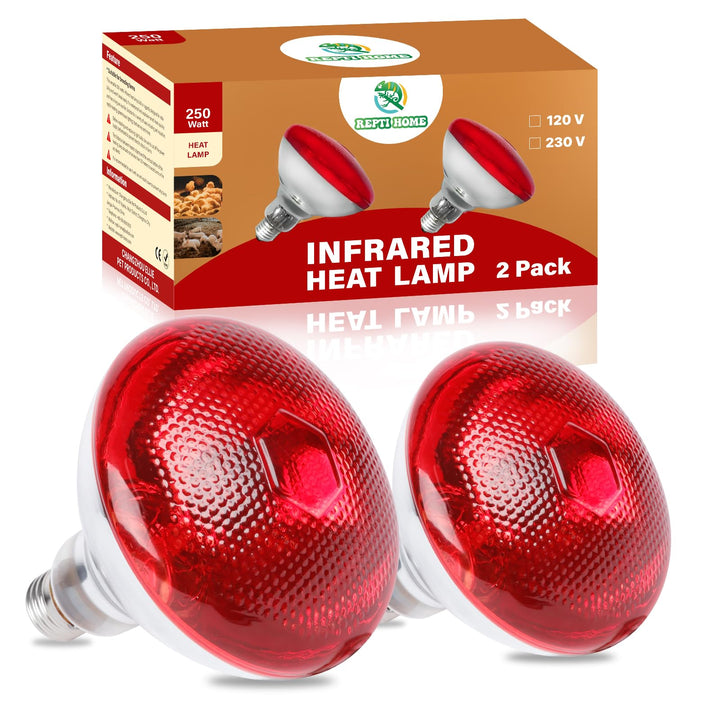 REPTI HOME 250W Red Heat Lamp Bulbs for Chicken,Infrared Flood Light Heat Lamp Bulb, Incandescent Light Heat Lamps for Chicks, Reptile, Pets, Par38 Glass E26 Base 2PCS