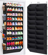 UVIAHOMI 20-30 Pairs Over the Door Shoe Organizer with Side Mesh Pockets | Black 10-Tier Hanging Shoe Storage for Closet, Breathable Door Shoe Rack Holds Sneakers, Boots, Heels & Daily Essentials