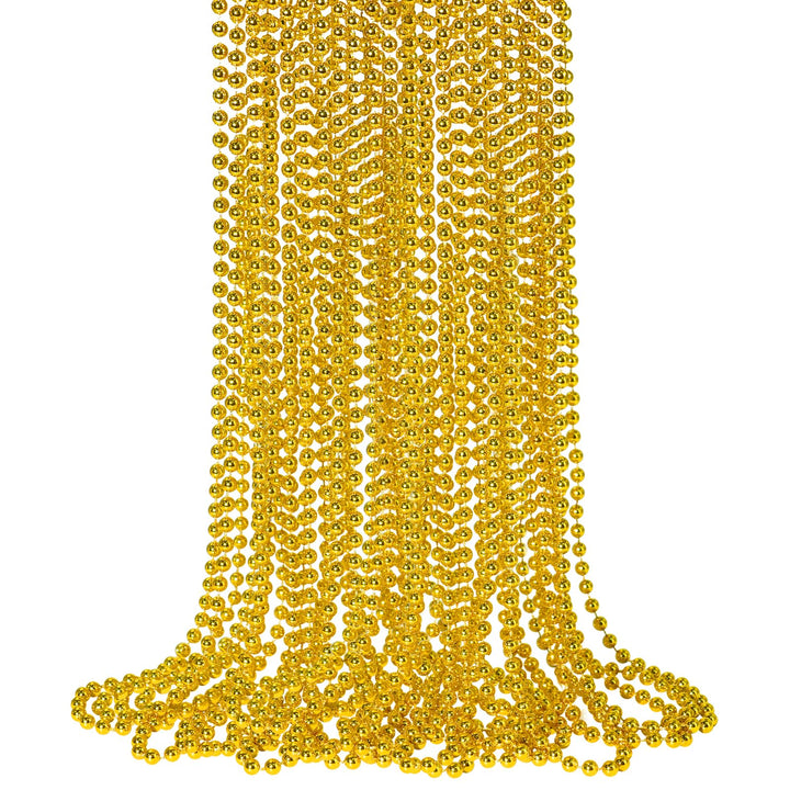 SHAOQINLIN 12 PCS Gold Bead Necklace, Mardi Gras Beads Christmas Necklaces 33" Metallic Beaded Costume Party Necklaces for Parade Throws, Wedding, Birthday, Pirate Party Favors