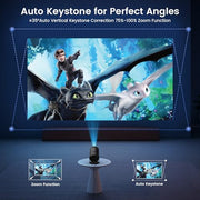 [Built-in Apps] Mini Projector with WiFi & Padding, Movie Projector 1080P HD Support Motion Keystone Correction, 180° Rotatable, Compatible with Sticks, HDMI, USB, Smart Handphones, Laptop (Black)