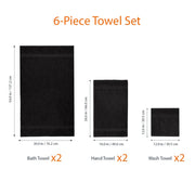 Amazon Basics 6-Piece Highly Absorbent Fade-Resistant Towel Set, 100% Cotton Towels for Bathroom, Soft, 2 Bath Towels, 2 Hand Towels, 2 Washcloths, Black