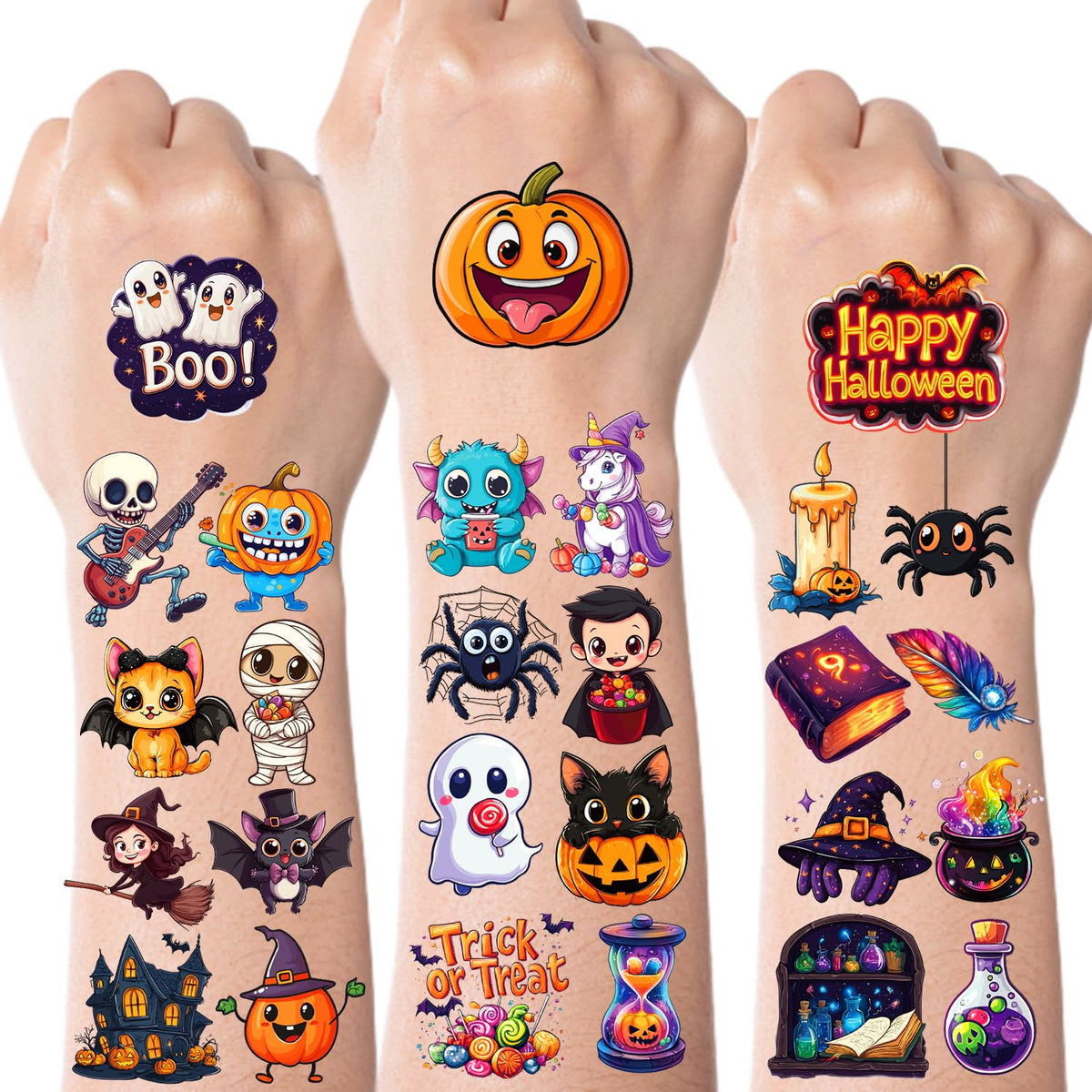 JCFIRE Temporary Tattoos for Kids, Halloween Party Favors, 160 Designs