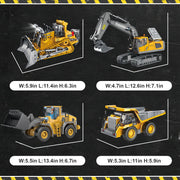 Remote Control Excavator (11-Channel), Dump Truck, Bulldozer, Loader (9-Channel), 2.4GHz Remote Control Construction Vehicles, Made of ABS, with Cool Lights and Sound Effects, 4-Pcs