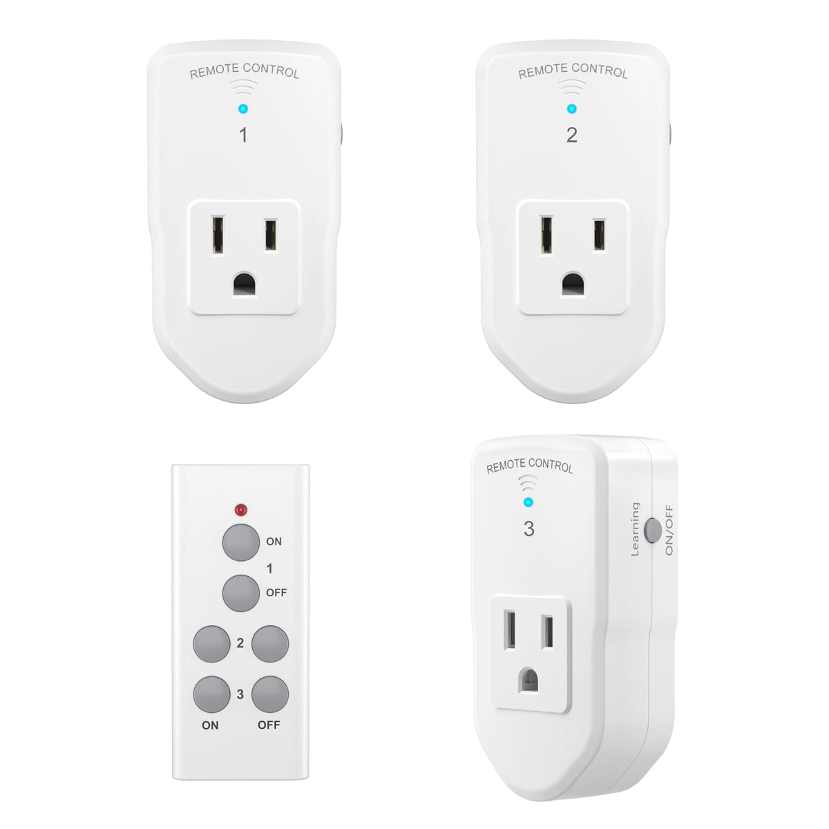 BN-LINK Wireless Remote Control Outlet Electrical Switch for Lights, Fans, Christmas Lights, Small Appliance, 100ft Long Range White (Learning Code, 3 Outlets +1 Remote) 1200W/10A, ETL & FCC Certified