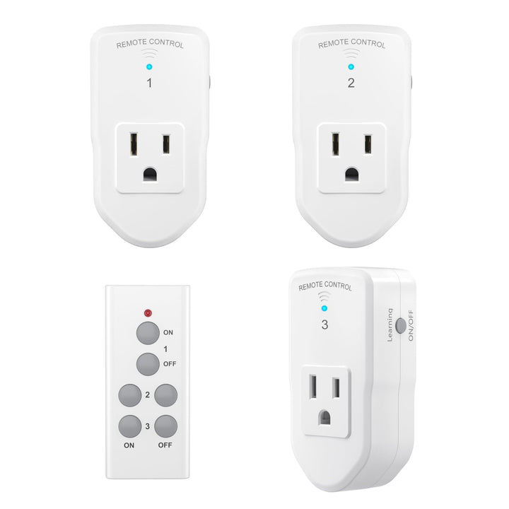 BN-LINK Wireless Remote Control Outlet Electrical Switch for Lights, Fans, Christmas Lights, Small Appliance, 100ft Long Range White (Learning Code, 3 Outlets +1 Remote) 1200W/10A, ETL & FCC Certified