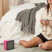 Amazon Basics Ceramic Space Heater, Portable Mini Heater for Office Desk, Fast Heating, Efficient, Indoor Use, 500W, With Tip-Over Protection, Lightweight 1.4 lbs, Pink, 5.9"D x 3.2"W x 6"H