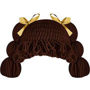 Jeere Halloween Cabbage Costume Yarn Wig, Dark Brown 1, Loop Pigtails | Yarn Hat with Twin Pigtails, Pink Bow Accents, Bangs Fringe, Infant Halloween Costume, Newborn Photo Prop for Dress up