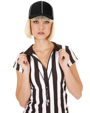 Geyoga 3 Pcs Halloween Referee Costume Set for Men Women | Adult Referee Shirt, Official Black and White Stripe Ref Umpire Jersey, Hat Whistle, Football Basketball, Sports Uniform