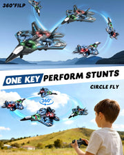 JoyRapt Drones for Kids Foam RC Plane, Remote Control Airplane | Toys Gifts for 6 8 10 Years Old Boys, Jet Helicopter Drones with LED Lights 360° Flip, 2 Rechargeable Batteries