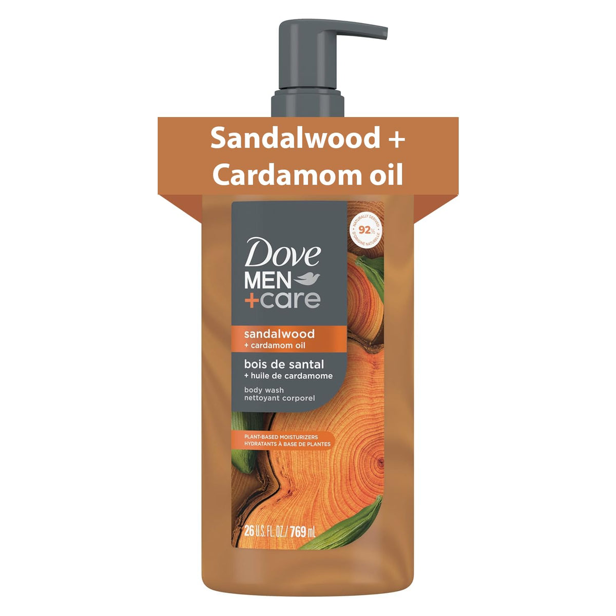 DOVE MEN Moisturizing Body Wash for Men, Sandalwood + Cardamom Oil, 26oz | Plant-Based Cleansers, Sulfate, Paraben and Dye Free, Strengthens the Skin Barrier, Sandalwood and Cardamom Scent