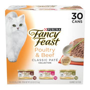 Purina Fancy Feast Classic Pate Wet Cat Food, 3 oz Cans, 30-Pack | Variety Pack, grain free recipes crafted with poultry and beef, made with no artificial colors or preservatives