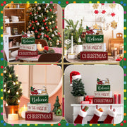 Lineshading 4 Pcs Christmas Table Decorations Wooden Stacked Block Santa | Rustic Farmhouse Block Sign with Believe Message, Tiered Tray Decor for Home Shelf, Xmas Decorations for Mantel Party