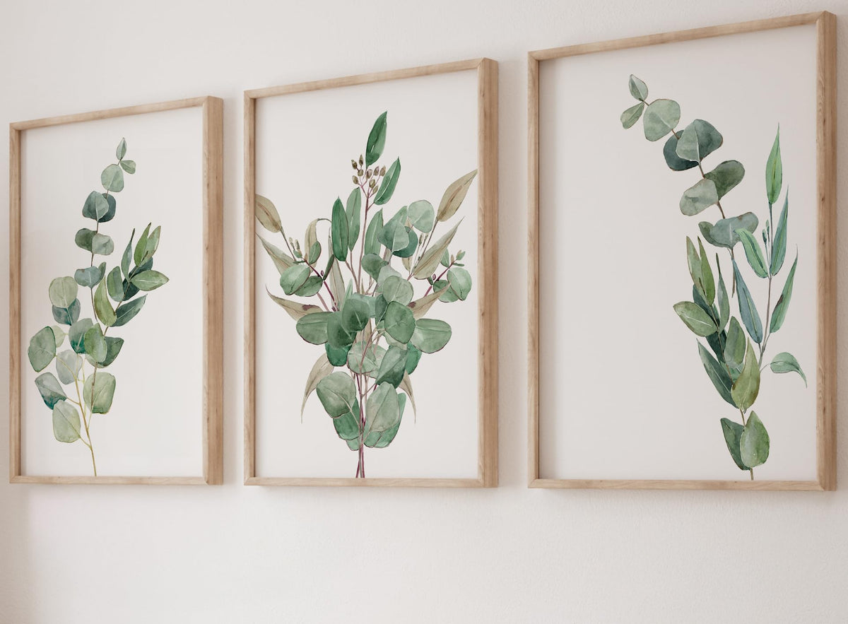 Eviepops Prints Eucalyptus Botanical Wall Art – Set of 3 Unframed Prints, Minimalist Green Plant Decor, Abstract Tropical Leaves Posters for Living Room, Bathroom, Bedroom Modern Nature Artwork (A4)