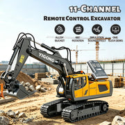 Remote Control Excavator (11-Channel), Dump Truck, Bulldozer, Loader (9-Channel), 2.4GHz Remote Control Construction Vehicles, Made of ABS, with Cool Lights and Sound Effects, 4-Pcs
