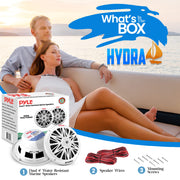 Pyle Marine Speakers, Waterproof, Weather Resistant, 8 Inch Dual, 10 Inch Outer Frame, 300 Watt Power, Poly Carbon Cone, Cloth Surround, Includes Mounting Hardware and Wires, White, PLMR82