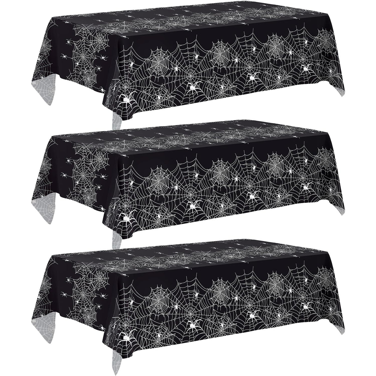 Actilize 3 Pack Halloween Tablecloth-54 x 108 Inch Spider Web Design Black | Halloween Decorations Disposable Plastic Table Covers Spider Web Design for Outdoor Indoor Halloween Party Table Decor