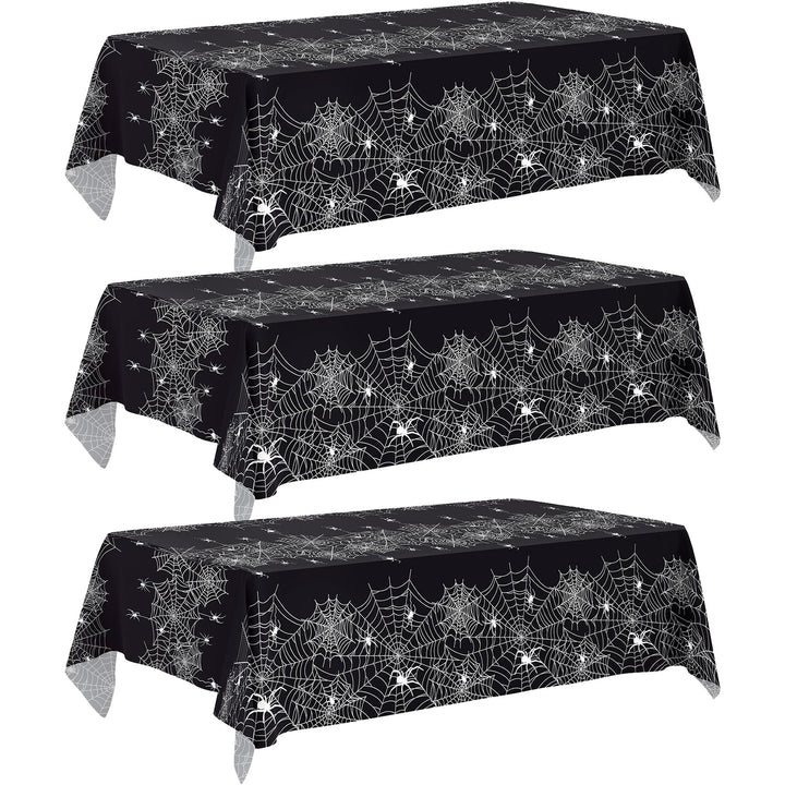 Actilize 3 Pack Halloween Tablecloth-54 x 108 Inch Spider Web Design Black | Halloween Decorations Disposable Plastic Table Covers Spider Web Design for Outdoor Indoor Halloween Party Table Decor
