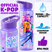 KPop Demon Hunters Get Trend 25oz Water Bottle with Straw for Kids, Purple | Leak-Proof Lid Tumbler, Reusable Plastic Water Bottle with Handle for School, Home, Travel, BPA-Free, Huntrix Gifts for Girls