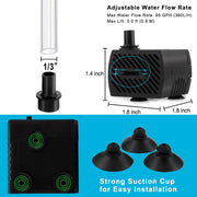PULACO 95GPH 5W Mini Water Pump with 3.3 ft Tubing | Submersible Pump for Aquarium Fish Tank, Indoor and outdoor fountain, Pet fountain, Long service life
