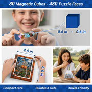 TOSY Picture Cube Halloween Spooky Fun: 6-in-1 Magnetic Picture Puzzle, 80 Blocks, 480 Puzzle Faces, 0.63 in, B052, Seamless UV Art, Display-Ready Frame, Collectible, STEM/STEAM Gift for Kids & Adults