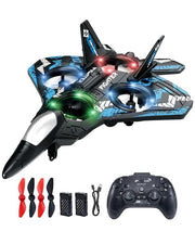 JoyRapt Drones for Kids Foam RC Plane, Remote Control Airplane | Toys Gifts for 6 8 10 Years Old Boys, Jet Helicopter Drones with LED Lights 360° Flip, 2 Rechargeable Batteries